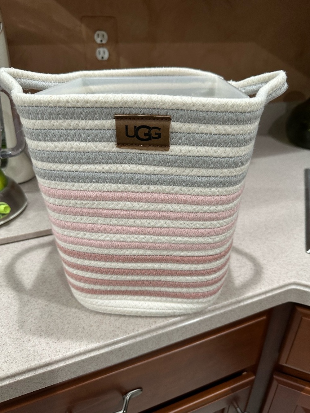 UGG pink stripe trashcan